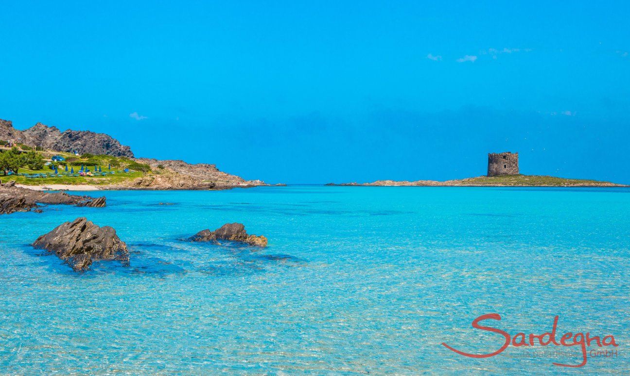 Vista attraverso il mare limpido sulla spiaggia della Pelosa, Stintino