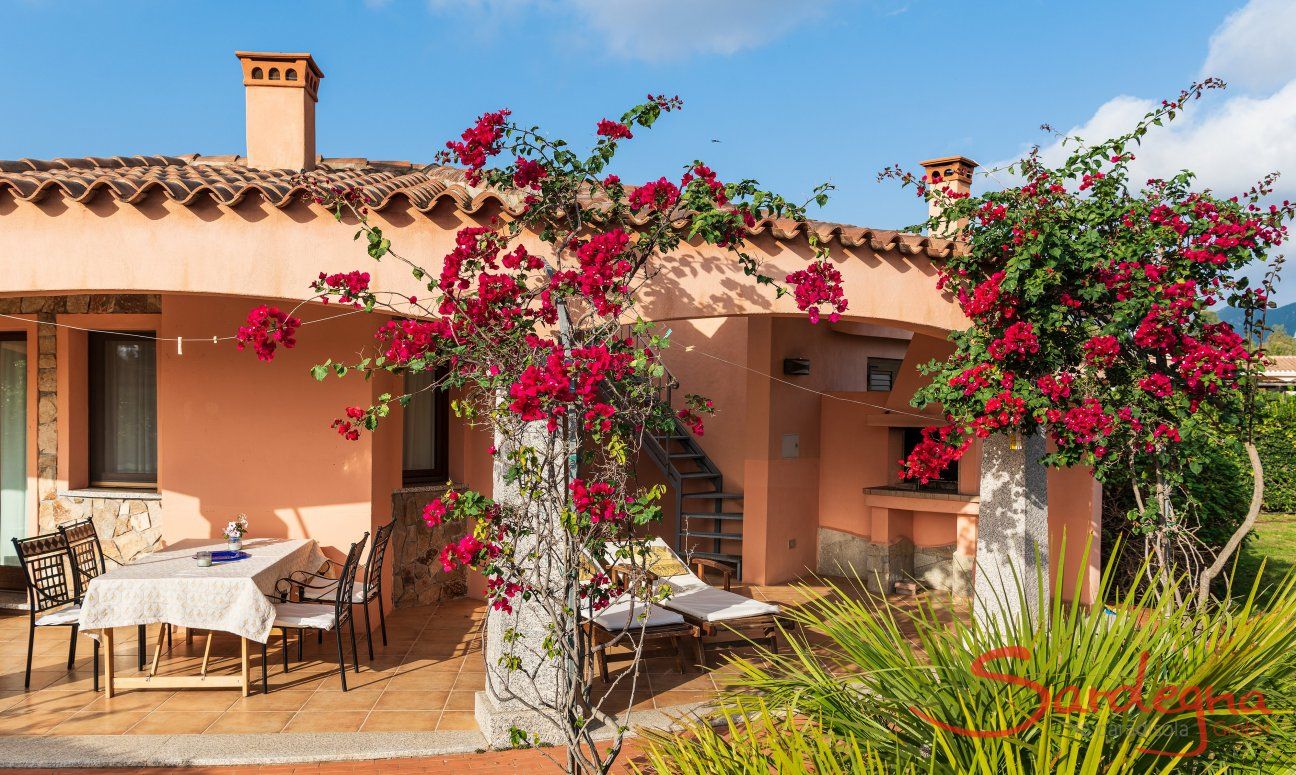 Villa Daniele | Terrazza coperta con bouganville in fiore L'esterno della casa con terrazza e giardino