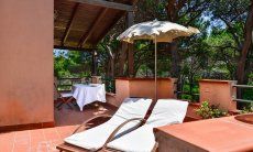 App. Pino | Terrazza con lettini da sole e tavolo per mangiare Terrazza