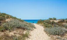 Accesso alla spiaggia di Geremeas attraverso le dune